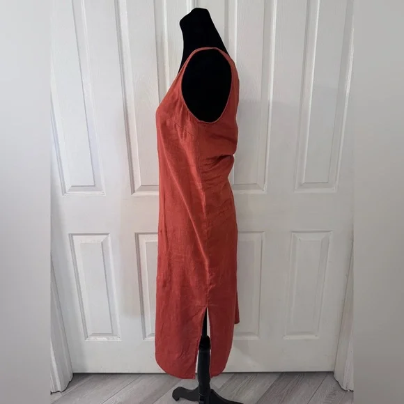 Madewell Linen Blend Midi Tank Dress Sz XS Sleeveless VNeck Rust Light Airy Boho - Picture 4 of 14